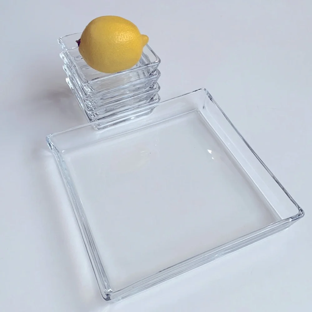 CRATE & BARREL Serve-ware Glass Platter Set of 5 for Entertaining